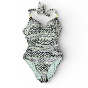 Victorias Secret The Forever Aqua One Piece Swimsuit Ruched Tummy Women's Size M